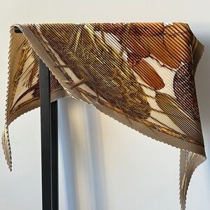 Iconic Hermes Silk Plisse Scarf in Tones of Ivory, Gold, and Brown tones